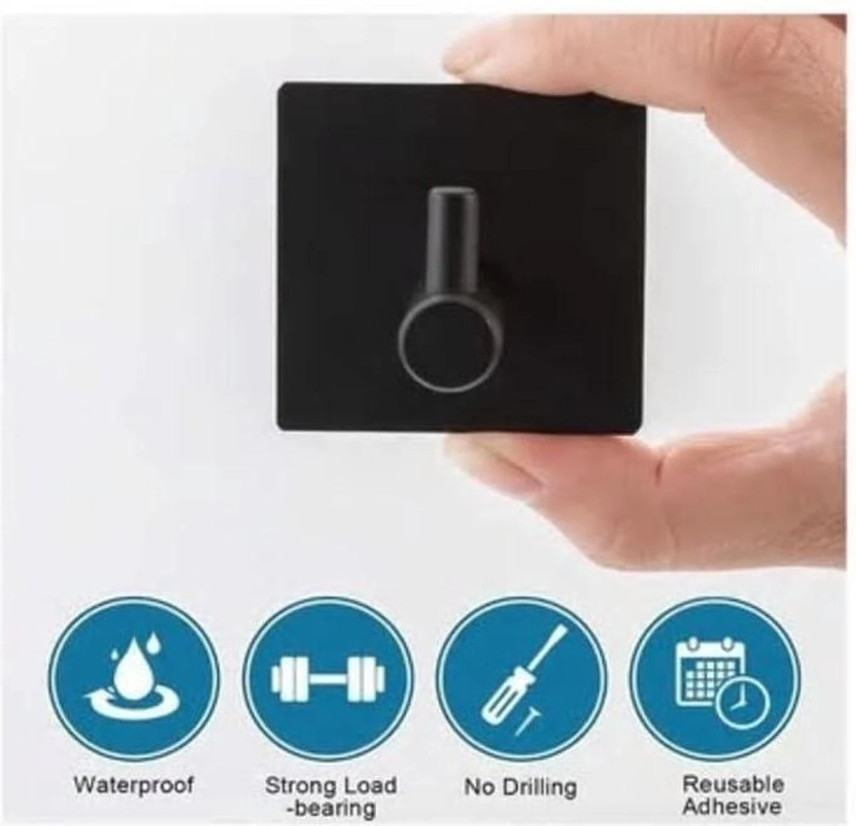 Merkloos Handdoekhaak Set Van 4 Stuks Zonder Boren RVS Zwart Vierkant Zelfklevend Badjas Theedoek Hanger Keuken Badkamer Handdoek Haakjes 2 Merkloos Handdoekhaak Set Van 4 Stuks Zonder Boren RVS Zwart Vierkant Zelfklevend Badjas Theedoek Hanger Keuken Badkamer Handdoek Haakjes - Afbeelding 2