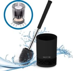 WITTS WC Borstel Met Houder - Staand Of Hangend – Mat Zwart - Incl. Absorberende Pad