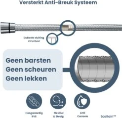 EcoRain – Universele Doucheslang 1.5 Meter – 150 Cm – Anti Lek – G ½ 1/2" - Draaiaansluiting – Waterkraan Slang - Chroom -Merkloos Verkoop 1200x1161 8