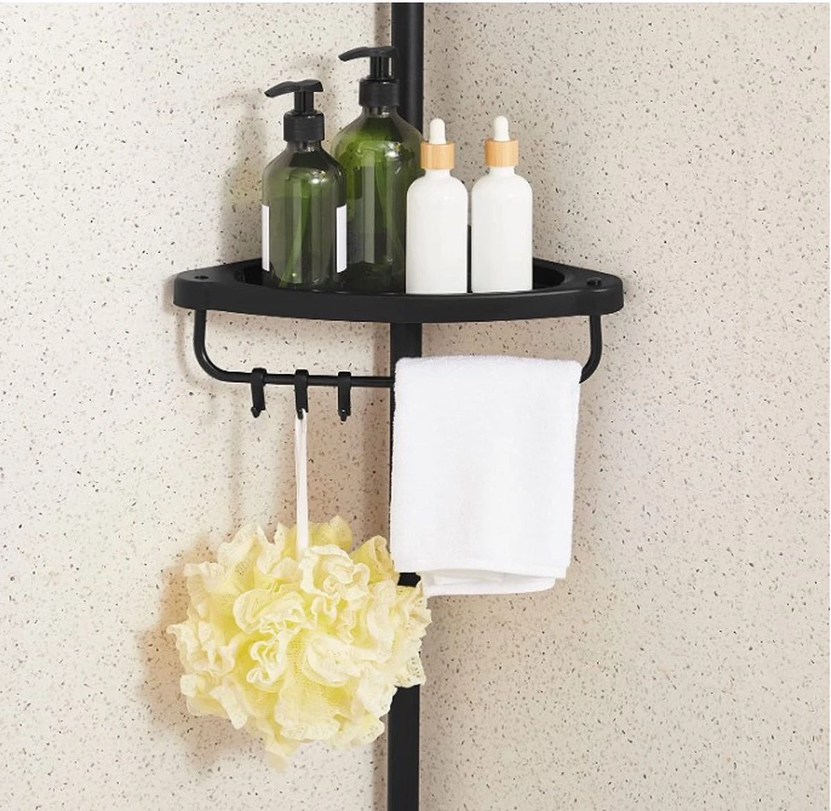 Verstelbaar Doucherek - 85-305 Cm - Van Vloer Tot Plafond - Met 4 Vakken - 3 Haken - Zwart 4 Verstelbaar Doucherek - 85-305 Cm - Van Vloer Tot Plafond - Met 4 Vakken - 3 Haken - Zwart - Afbeelding 4