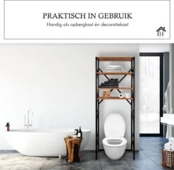 Homestic© - Ruimtebesparende Toiletmeubel - WC Plank, Badkamerplank Met 4 Open Vakken - Industrieel RVS Badkamermeubel - Zwart Staal / Hout - 170x54x24 CM -Merkloos Verkoop 1200x1172 16