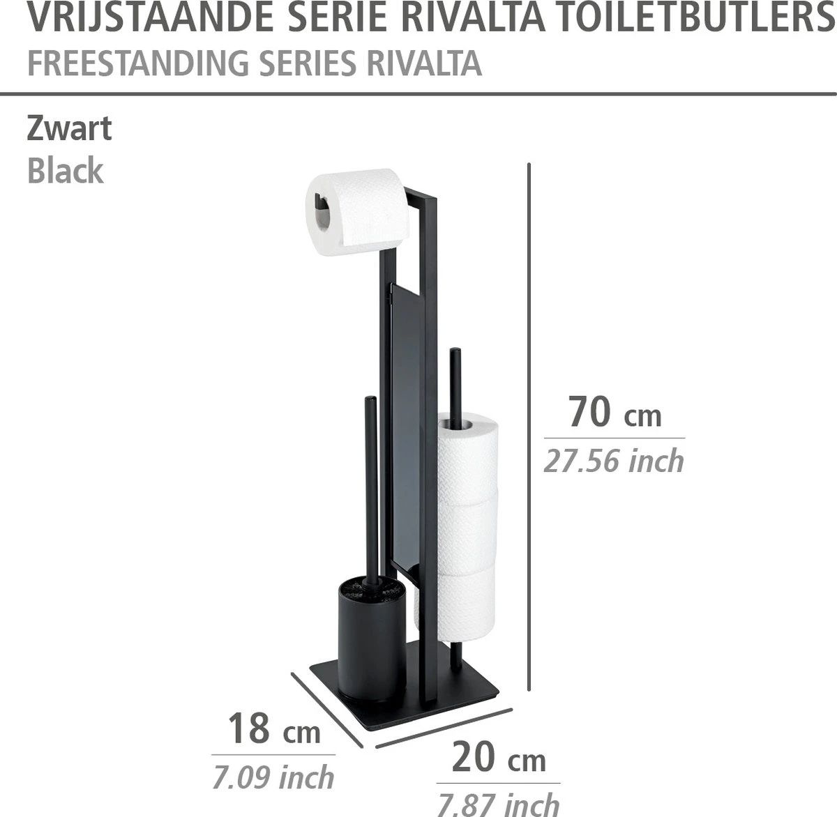 WENKO Toiletbutler Rivalta Zwart - Toiletborstel Met Houder, Toiletrolhouder En Reserverolhouder 11 WENKO Toiletbutler Rivalta Zwart - Toiletborstel Met Houder, Toiletrolhouder En Reserverolhouder - Afbeelding 11