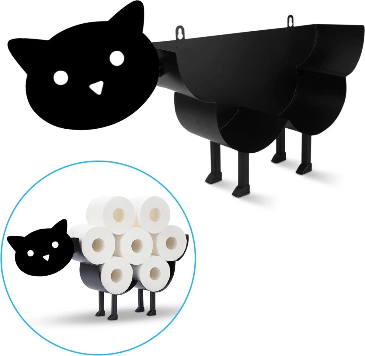 Sanics Reserverolhouder Vrijstaand - Hangend - Wandhouder - Kat - Zwart 1 Sanics Reserverolhouder Vrijstaand - Hangend - Wandhouder - Kat - Zwart