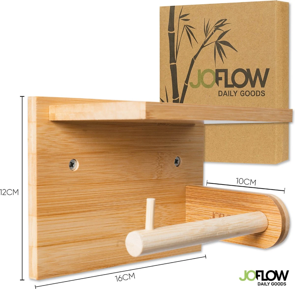 JoFlow® Toiletrolhouder Met Plankje | Wc Rolhouder Staand | Bamboe Badkamer Accessoires | Montage Met Schroeven En/of 3M Plakstrips 8 JoFlow® Toiletrolhouder Met Plankje | Wc Rolhouder Staand | Bamboe Badkamer Accessoires | Montage Met Schroeven En/of 3M Plakstrips - Afbeelding 8