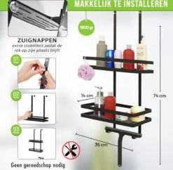 Doucherek Zonder Boren Inclusief Douchewisser - Aan Douchewand - Zwart - Ophangbaar - Zuignap - 2 Laags - Wiper - Shower Rack - Valentijnsdag Cadeau 13 Doucherek Zonder Boren Inclusief Douchewisser - Aan Douchewand - Zwart - Ophangbaar - Zuignap - 2 Laags - Wiper - Shower Rack - Valentijnsdag Cadeau -Merkloos Verkoop 1200x1175 5