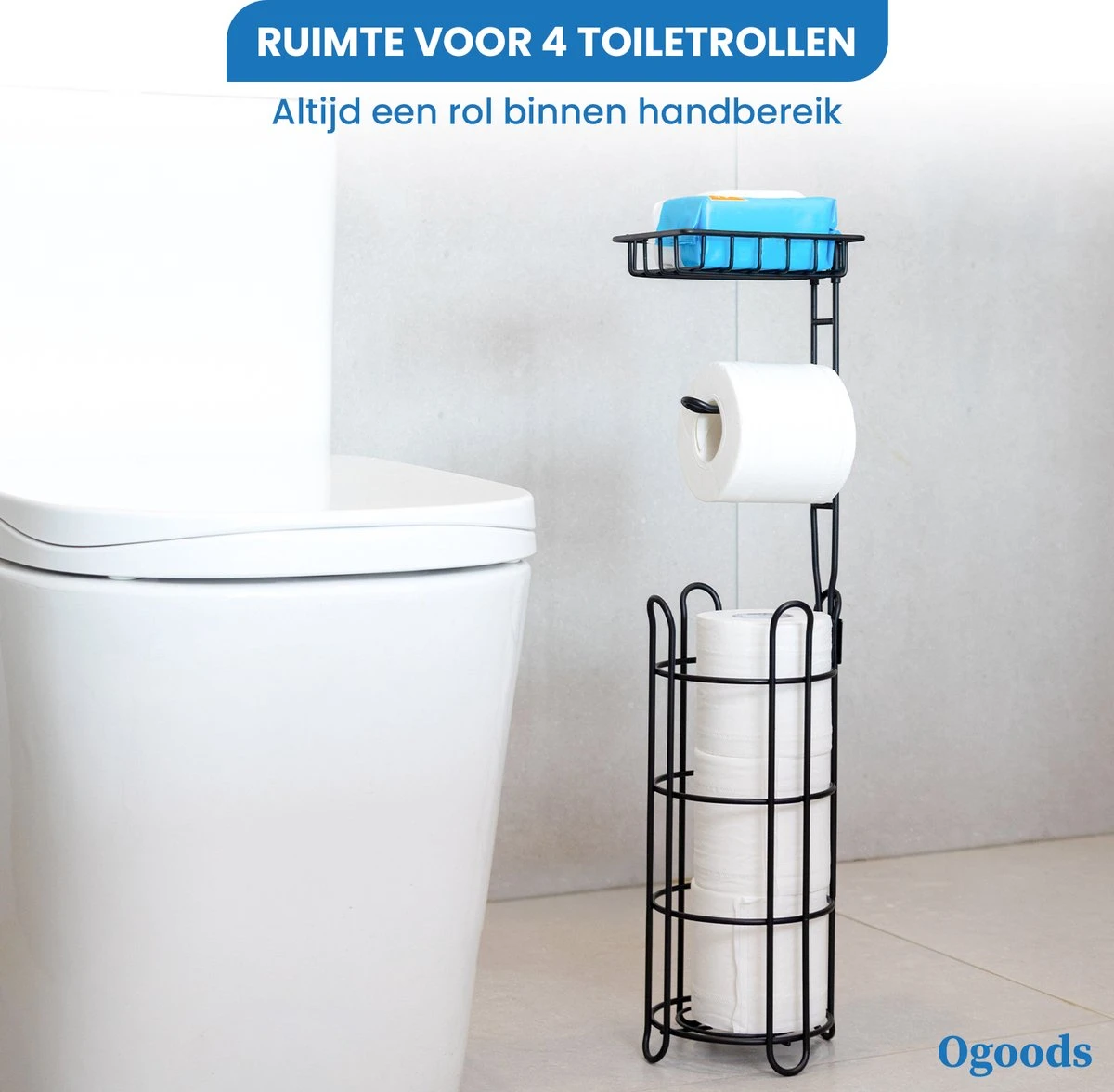 Ogoods Praktische WC Rolhouder – RVS Toiletrolhouder Staand – Rolhouder – Zonder Boren - Toiletrolstandaard - Zwart 2 Ogoods Praktische WC Rolhouder – RVS Toiletrolhouder Staand – Rolhouder – Zonder Boren - Toiletrolstandaard - Zwart - Afbeelding 2
