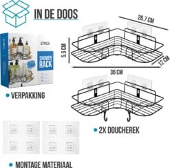 Strex Doucherek Hoekvorm - 2 Stuks - Bevestigen Zonder Boren Of Schroeven -Merkloos Verkoop 1200x1179 6