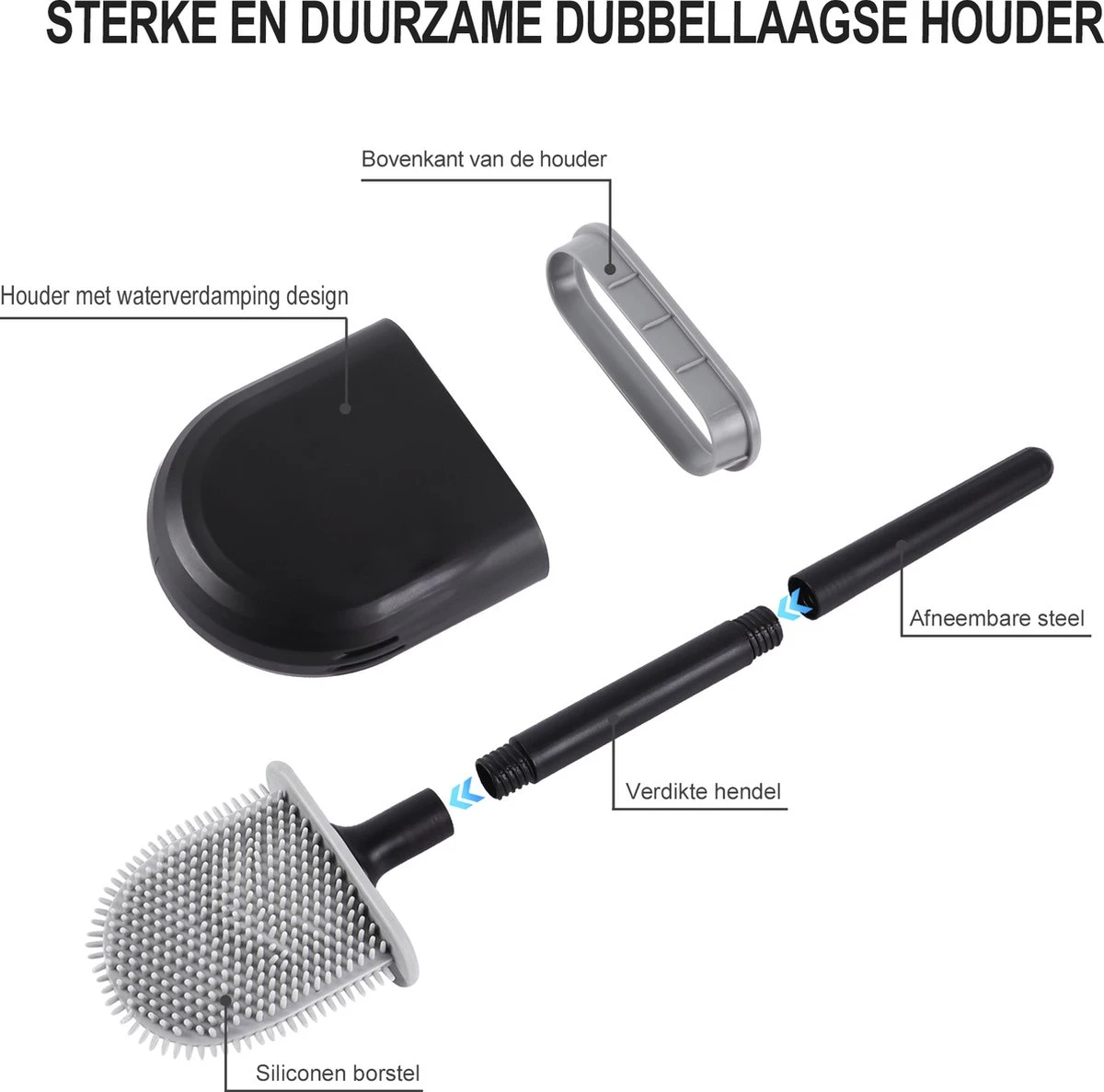 WC Borstel – Siliconen – Zwart – WC Borstel Met Houder – Vrijstaand – Hangend – WC Borstel En Houder – WC Borstel Zwart 7 WC Borstel – Siliconen – Zwart – WC Borstel Met Houder – Vrijstaand – Hangend – WC Borstel En Houder – WC Borstel Zwart - Afbeelding 7