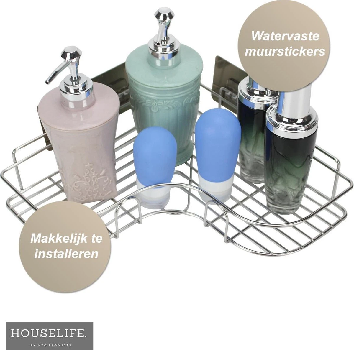 Doucherek Zonder Boren - RVS - Zelfklevend Doucherekje - Hangend – Hoek – Inclusief 2 Muurstickers 6 Doucherek Zonder Boren - RVS - Zelfklevend Doucherekje - Hangend – Hoek – Inclusief 2 Muurstickers - Afbeelding 6