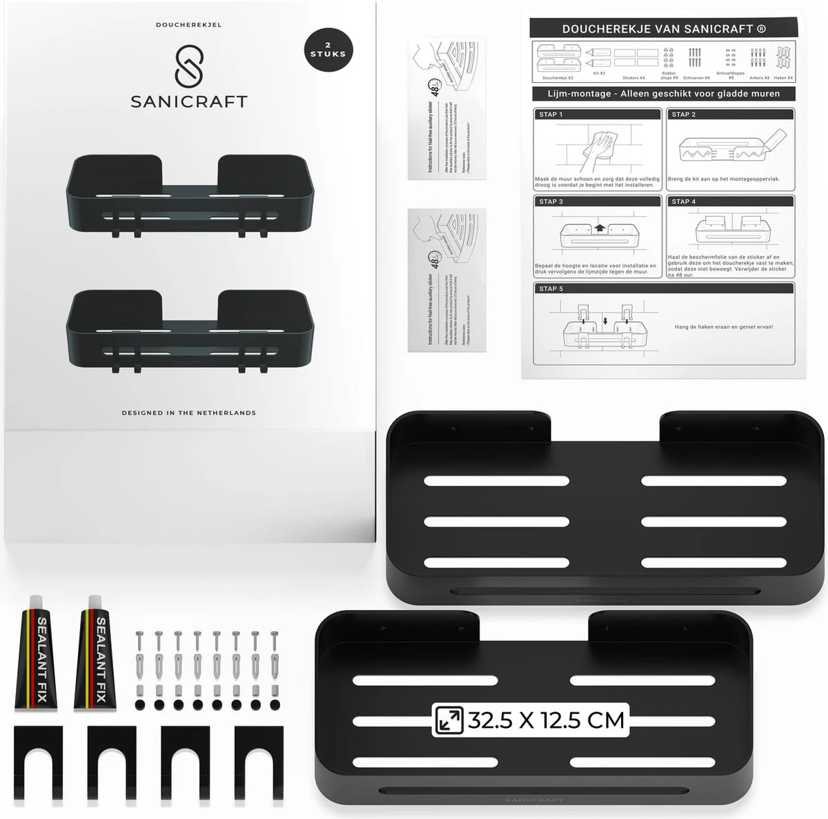 Doucherekje Van Sanicraft® - Doucherekje Zonder Boren - Geschikt Voor Elk Type Muur - Hangend - Roestvrij - 2 Stuks - Zwart 5 Doucherekje Van Sanicraft® - Doucherekje Zonder Boren - Geschikt Voor Elk Type Muur - Hangend - Roestvrij - 2 Stuks - Zwart - Afbeelding 5