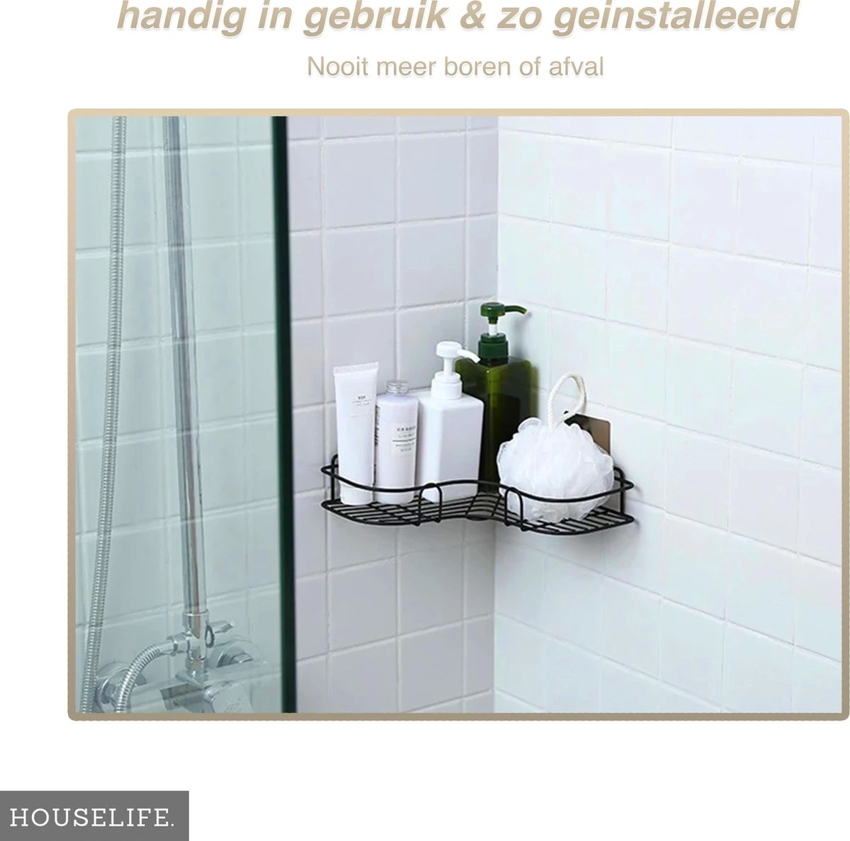HouseLife™ Doucherek Zonder Boren - Zwart - Zelfklevend - Douchemand - Badkamer Doucherek – 30 Cm - Incl. 2 Sterke Muurstickers 4 HouseLife™ Doucherek Zonder Boren - Zwart - Zelfklevend - Douchemand - Badkamer Doucherek – 30 Cm - Incl. 2 Sterke Muurstickers - Afbeelding 4