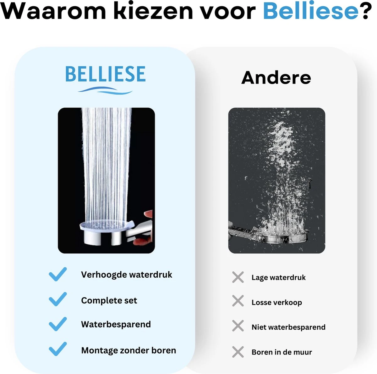 Belliese Doucheset Ionic - Douchekop - Doucheslang - Douchekophouder - Douchekop Met Slang - Waterbesparende Douchekop - Ionische Filter Douchekop - Badkamer Accessoires - Montage Zonder Boren - 5 Standen - Chroom 3 Belliese Doucheset Ionic - Douchekop - Doucheslang - Douchekophouder - Douchekop Met Slang - Waterbesparende Douchekop - Ionische Filter Douchekop - Badkamer Accessoires - Montage Zonder Boren - 5 Standen - Chroom - Afbeelding 3