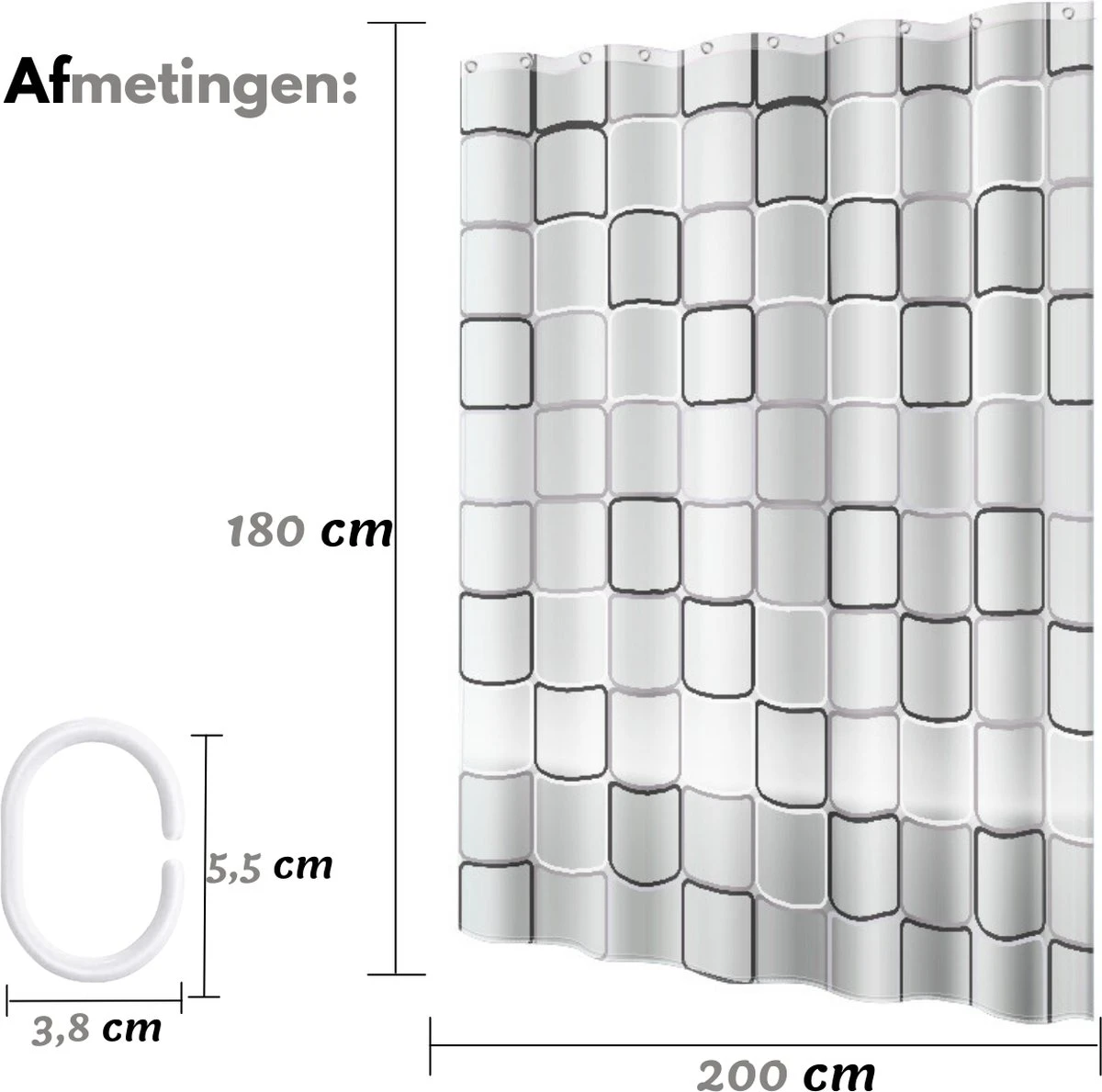 VAIVE Douchegordijn 180x200 - Anti Schimmel - Douchegordijnen 4 VAIVE Douchegordijn 180x200 - Anti Schimmel - Douchegordijnen - Afbeelding 4