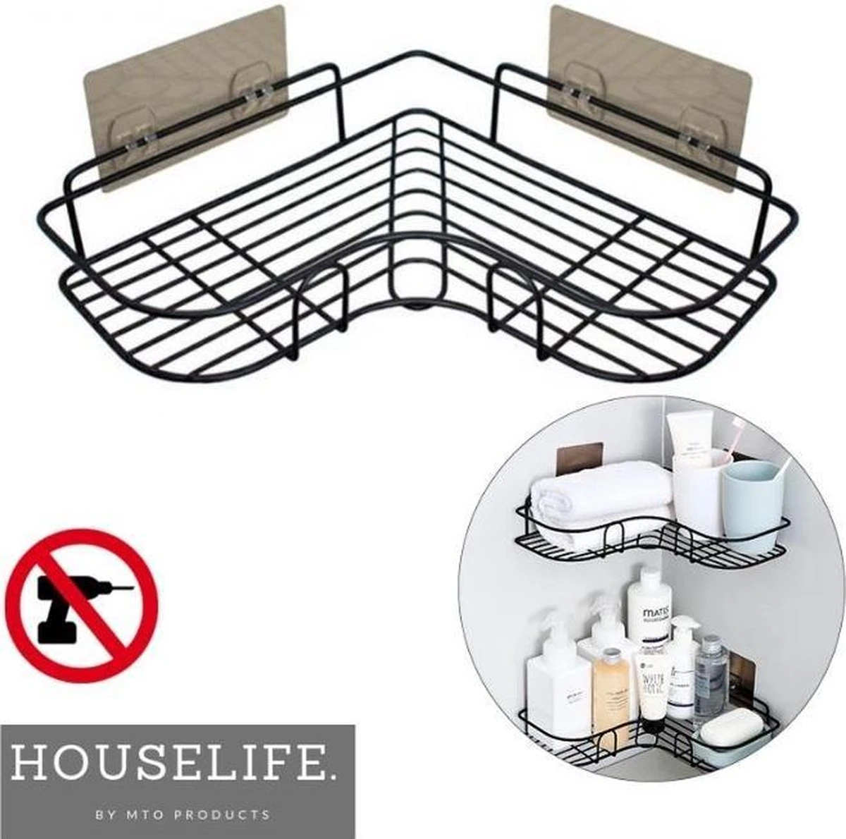 HouseLife™ Doucherek Zonder Boren - Zwart - Zelfklevend - Douchemand - Badkamer Doucherek – 30 Cm - Incl. 2 Sterke Muurstickers 1 HouseLife™ Doucherek Zonder Boren - Zwart - Zelfklevend - Douchemand - Badkamer Doucherek – 30 Cm - Incl. 2 Sterke Muurstickers