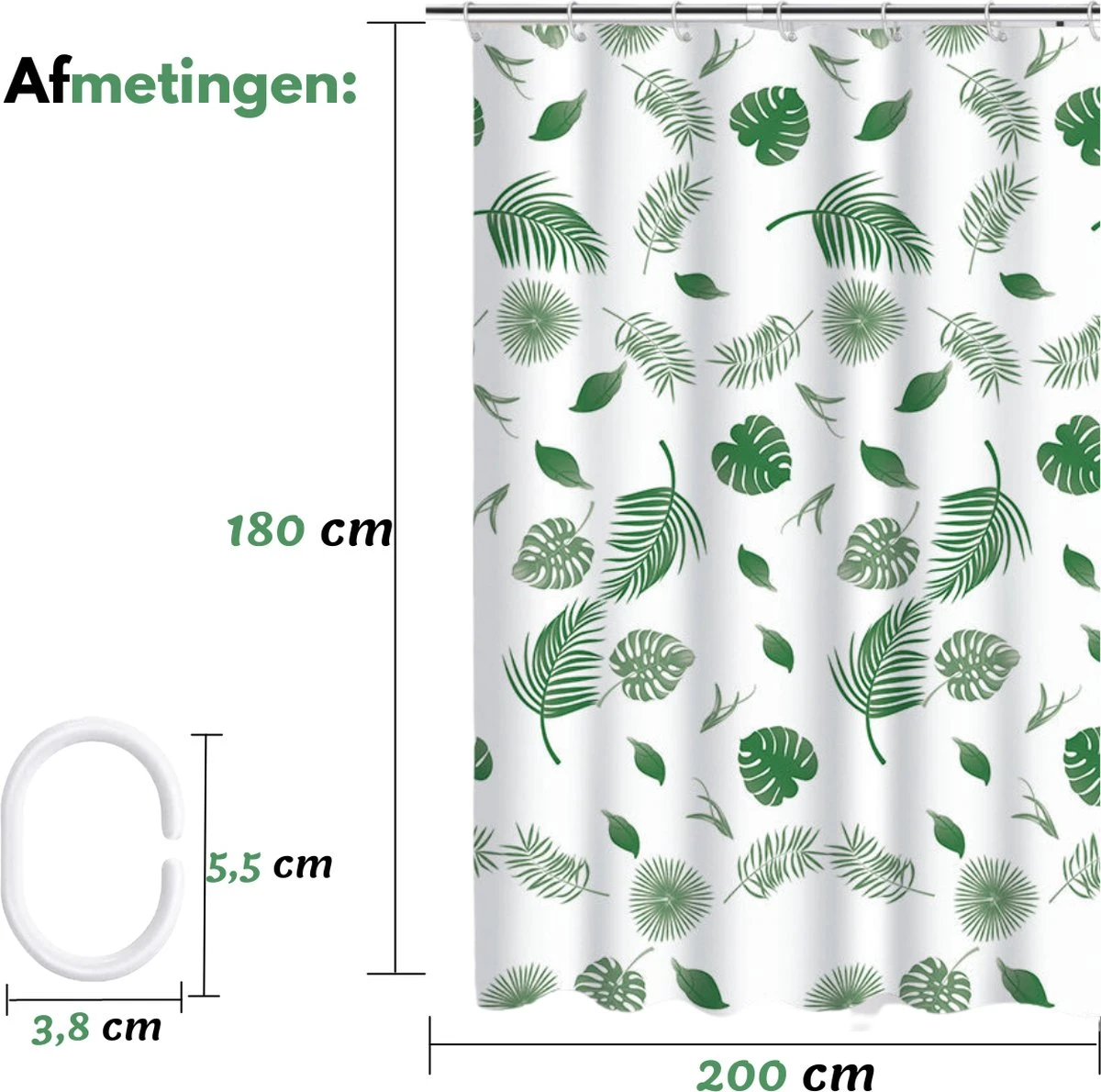 VAIVE Douchegordijn Groen 180x200 - Anti Schimmel - Douchegordijnen - Ringen 5 VAIVE Douchegordijn Groen 180x200 - Anti Schimmel - Douchegordijnen - Ringen - Afbeelding 5