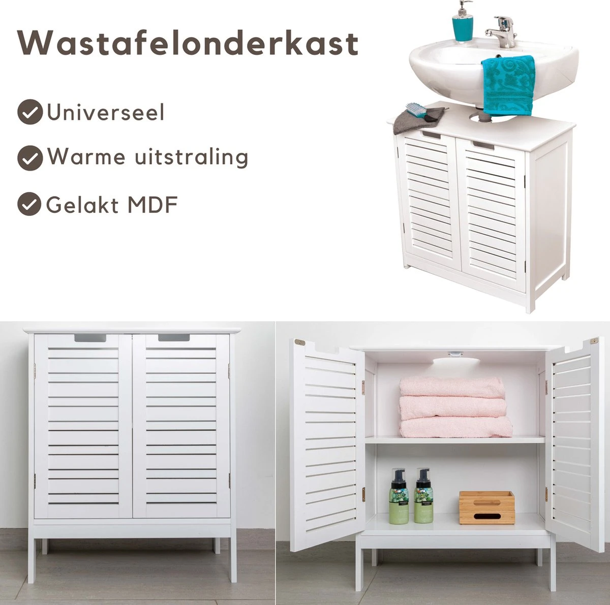 Merkloos Stockholm - Wastafel Onderkast - Wastafelmeubel - Badkamerkast - Wit - H70 X B60 X D30 - Badkamer Onderkast 2 Merkloos Stockholm - Wastafel Onderkast - Wastafelmeubel - Badkamerkast - Wit - H70 X B60 X D30 - Badkamer Onderkast - Afbeelding 2