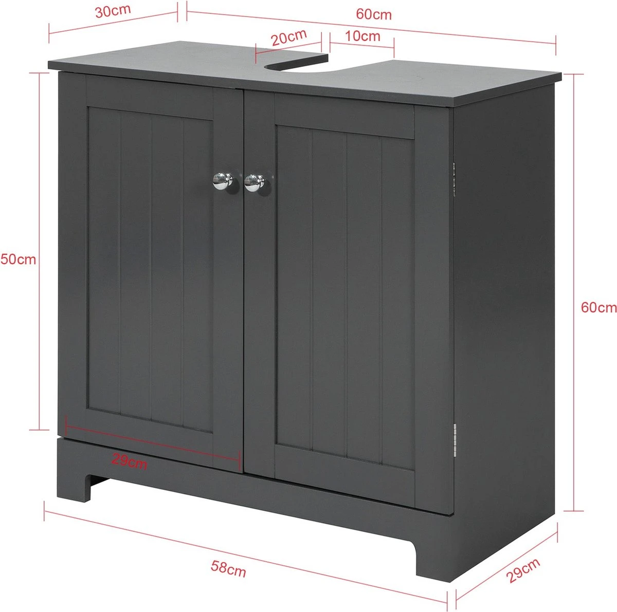 Mara Wastafel Onderkast - Badkamerkast - Wastafelmeubel - Badkamermeubel - Praktisch - Donkergrijs - MDF - 60 X 29 X 60 Cm 8 Mara Wastafel Onderkast - Badkamerkast - Wastafelmeubel - Badkamermeubel - Praktisch - Donkergrijs - MDF - 60 X 29 X 60 Cm - Afbeelding 8