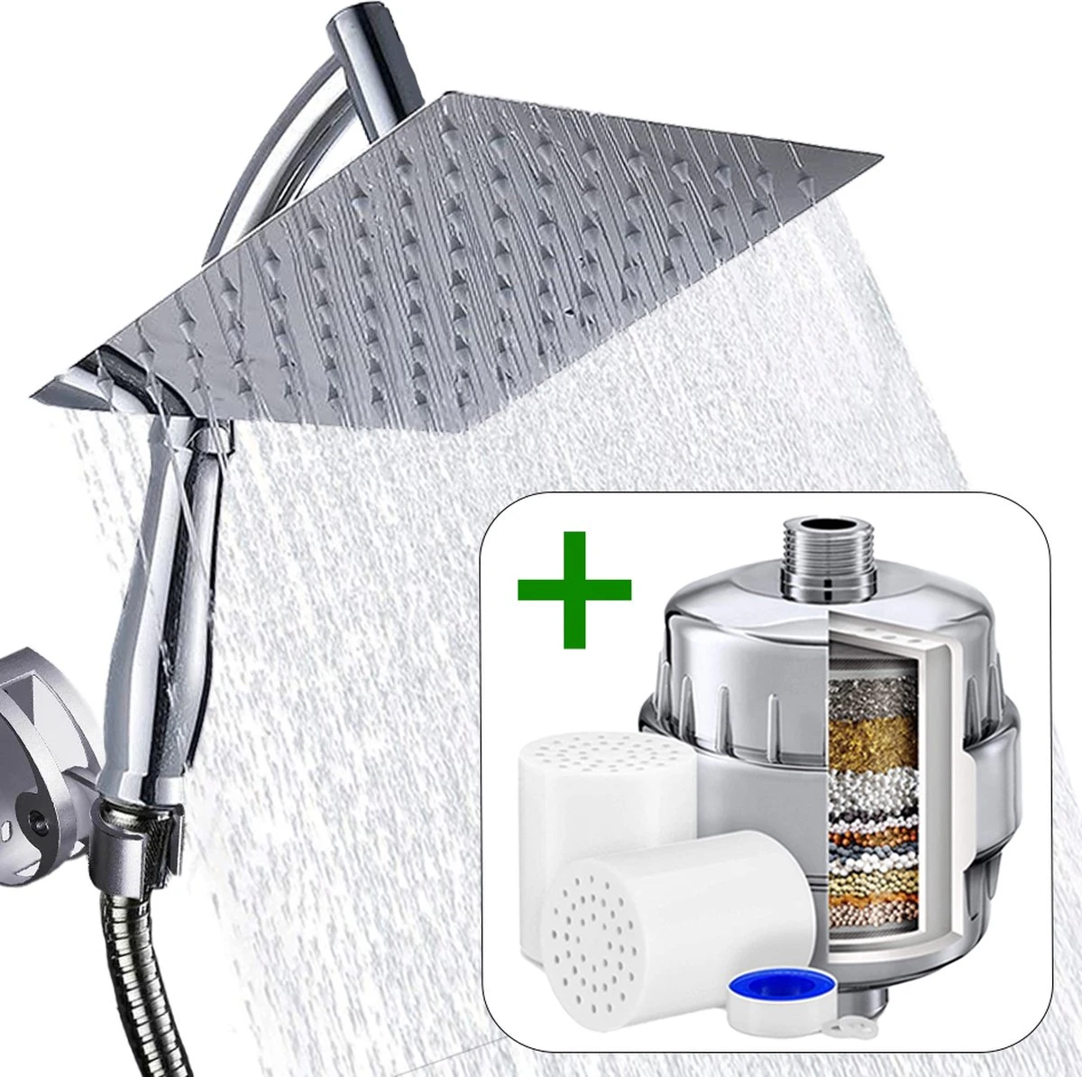 Regendouchekop XL Deluxe Ionisch Met Premium Waterfilter - Waterbesparend - ø 28 Cm - Inclusief Extra Navulling - Slang En Houder - Douchekop Met Filter - Regendouche - Handdouche - Hoge Druk - RVS - Douchefilter - Wellness - Spa 1 Regendouchekop XL Deluxe Ionisch Met Premium Waterfilter - Waterbesparend - ø 28 Cm - Inclusief Extra Navulling - Slang En Houder - Douchekop Met Filter - Regendouche - Handdouche - Hoge Druk - RVS - Douchefilter - Wellness - Spa