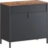 Songmics Opslagkabinet, Dubbel-deurs Vloerkast Met Magnetische Sluiting, Verstelbare Plank, Stalen Frame, Industriële Stijl, Ruimtebesparend, Rustiek Bruin En Zwart LSC102B01
