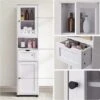 Badkamerkast, Hoge Kast, Open Vak, Glazen Deur, Smalle Badkamermeubels, Badkamermeubels Met Voeten, In Hoogte Verstelbare Planken, 40 X 30 X 165 Cm, Lichtgrijs Met Houtnerf