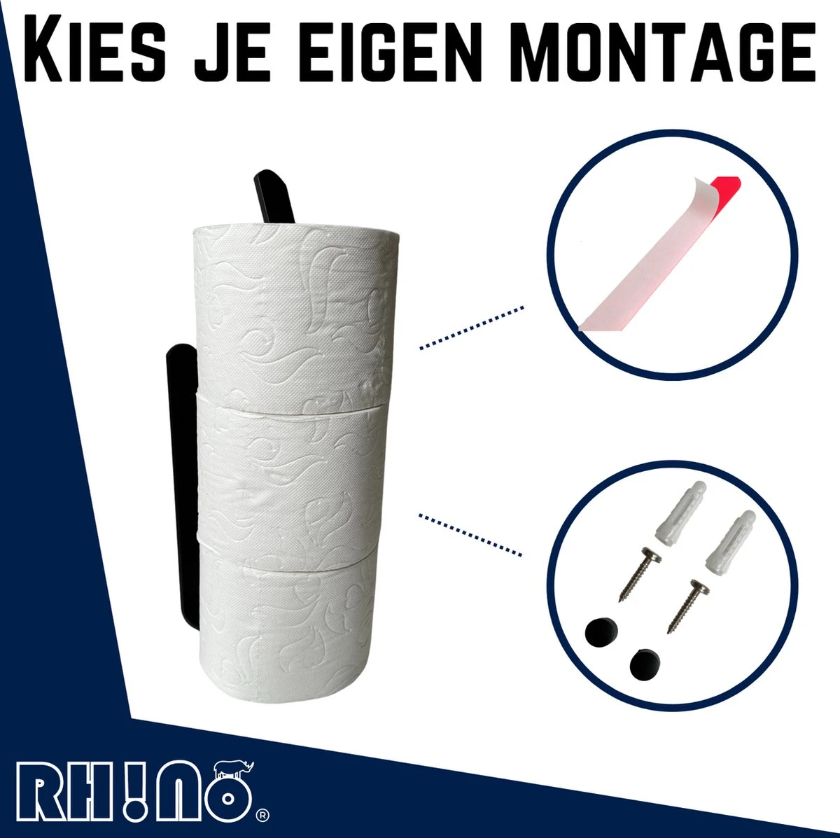 Reserverolhouder | Rh!no | WC-rolhouder | Zwart | Ophangen Zonder Boren Mogelijk| Toiletrolhouder | Plakstrip | 3 Rollen | Rh!no 6 Reserverolhouder | Rh!no | WC-rolhouder | Zwart | Ophangen Zonder Boren Mogelijk| Toiletrolhouder | Plakstrip | 3 Rollen | Rh!no - Afbeelding 6
