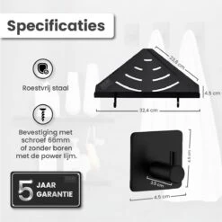 Dubbele Doucherek Zwart Zonder Boren – Sterke Lijmbasis - Badkamer Rek – Hoek – Doucherekjes – Incl. Schroeven – Incl. 2 Haken 17 Dubbele Doucherek Zwart Zonder Boren – Sterke Lijmbasis - Badkamer Rek – Hoek – Doucherekjes – Incl. Schroeven – Incl. 2 Haken -Merkloos Verkoop 1200x1198 18