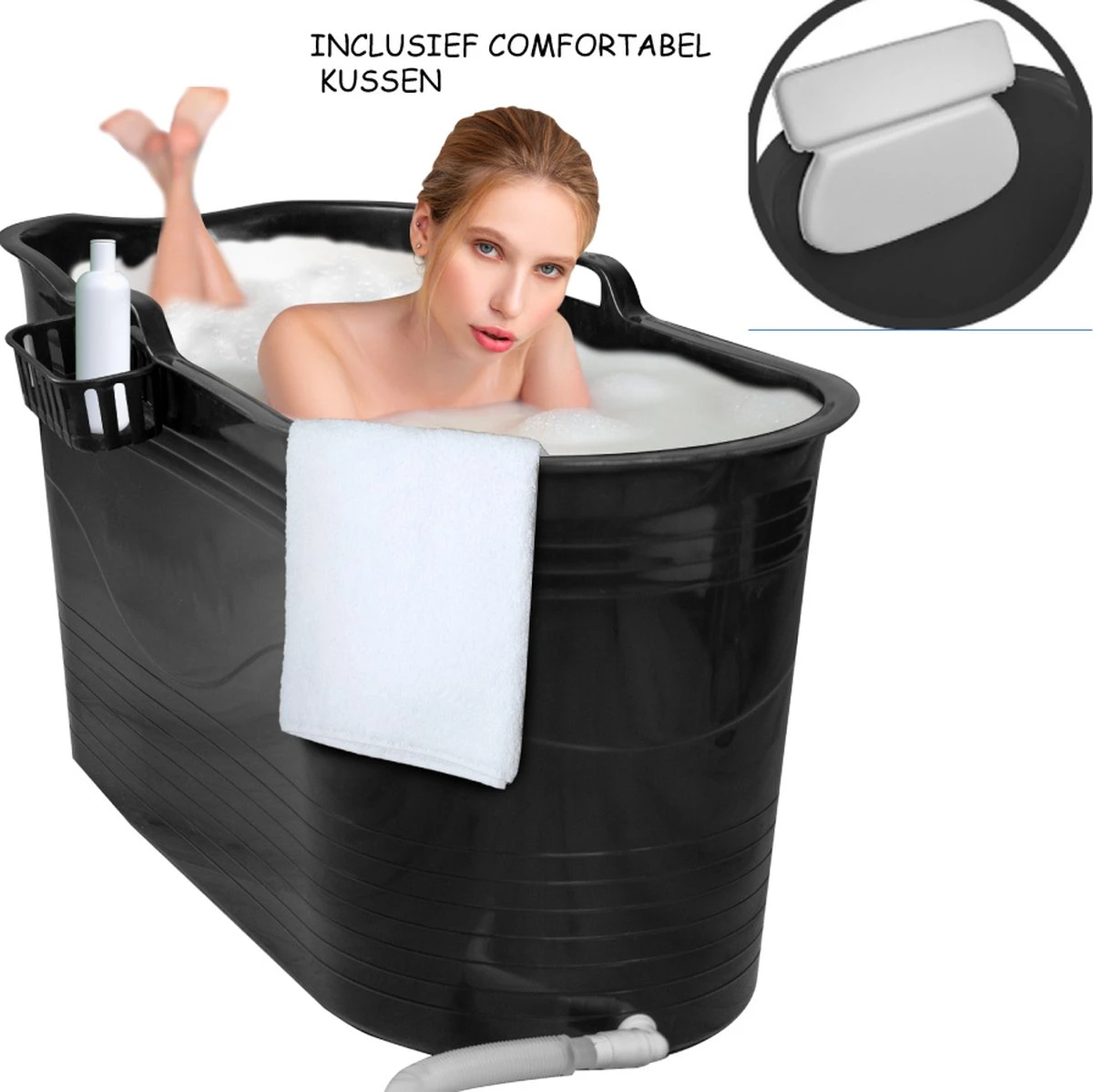 LIFEBATH - Zitbad Mira - Bath Bucket XL - Inclusief Hoofdkussen - 400L - Ligbad 122 Cm - Zwart 1 LIFEBATH - Zitbad Mira - Bath Bucket XL - Inclusief Hoofdkussen - 400L - Ligbad 122 Cm - Zwart
