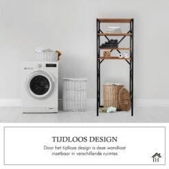 Homestic© - Ruimtebesparende Toiletmeubel - WC Plank, Badkamerplank Met 4 Open Vakken - Industrieel RVS Badkamermeubel - Zwart Staal / Hout - 170x54x24 CM -Merkloos Verkoop 1200x1198 47