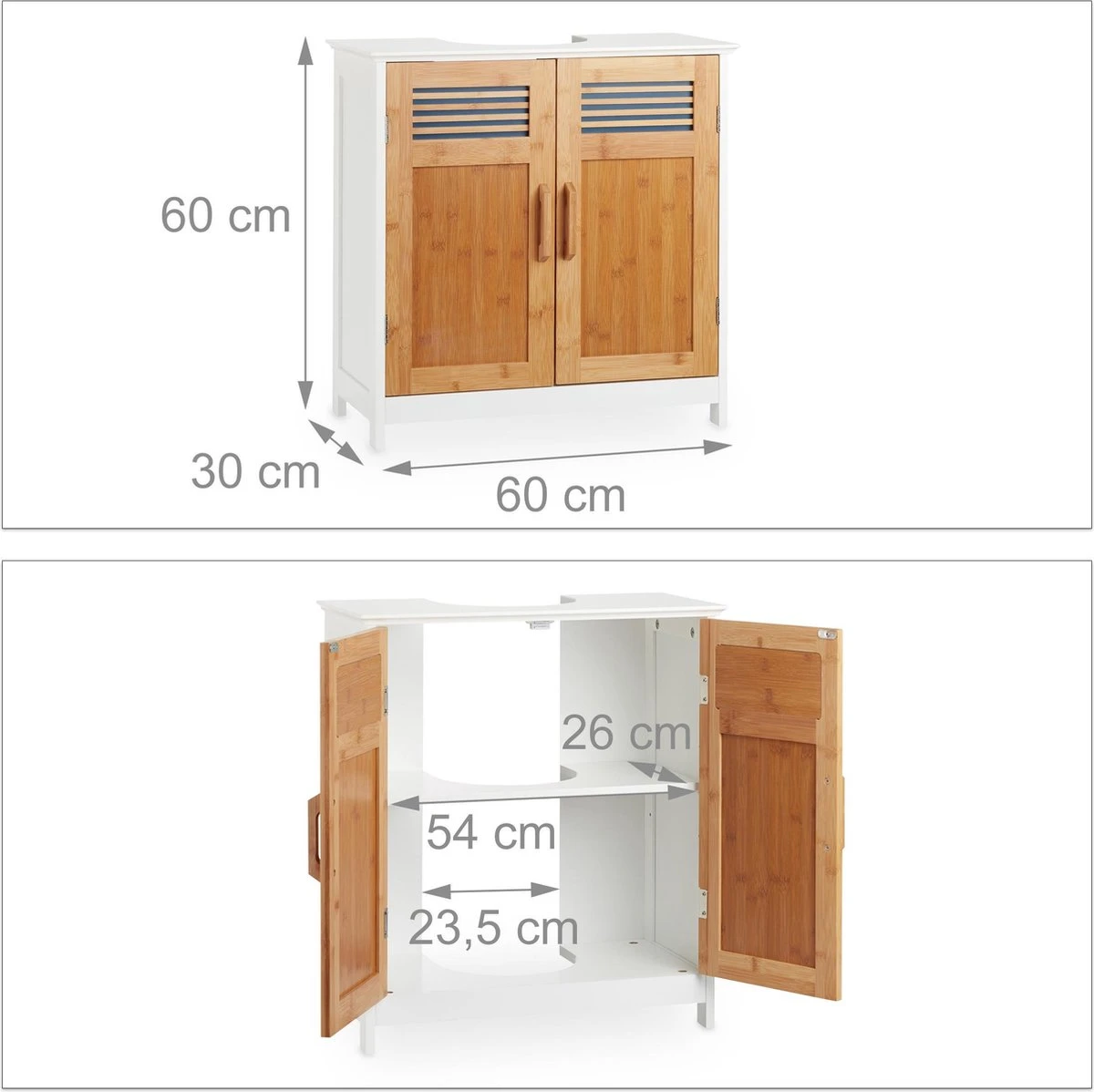 Relaxdays Wastafelonderkast Bamboe - Wastafelkast - Badkamerkast - Onderkast - Wit-bruin 2 Relaxdays Wastafelonderkast Bamboe - Wastafelkast - Badkamerkast - Onderkast - Wit-bruin - Afbeelding 2