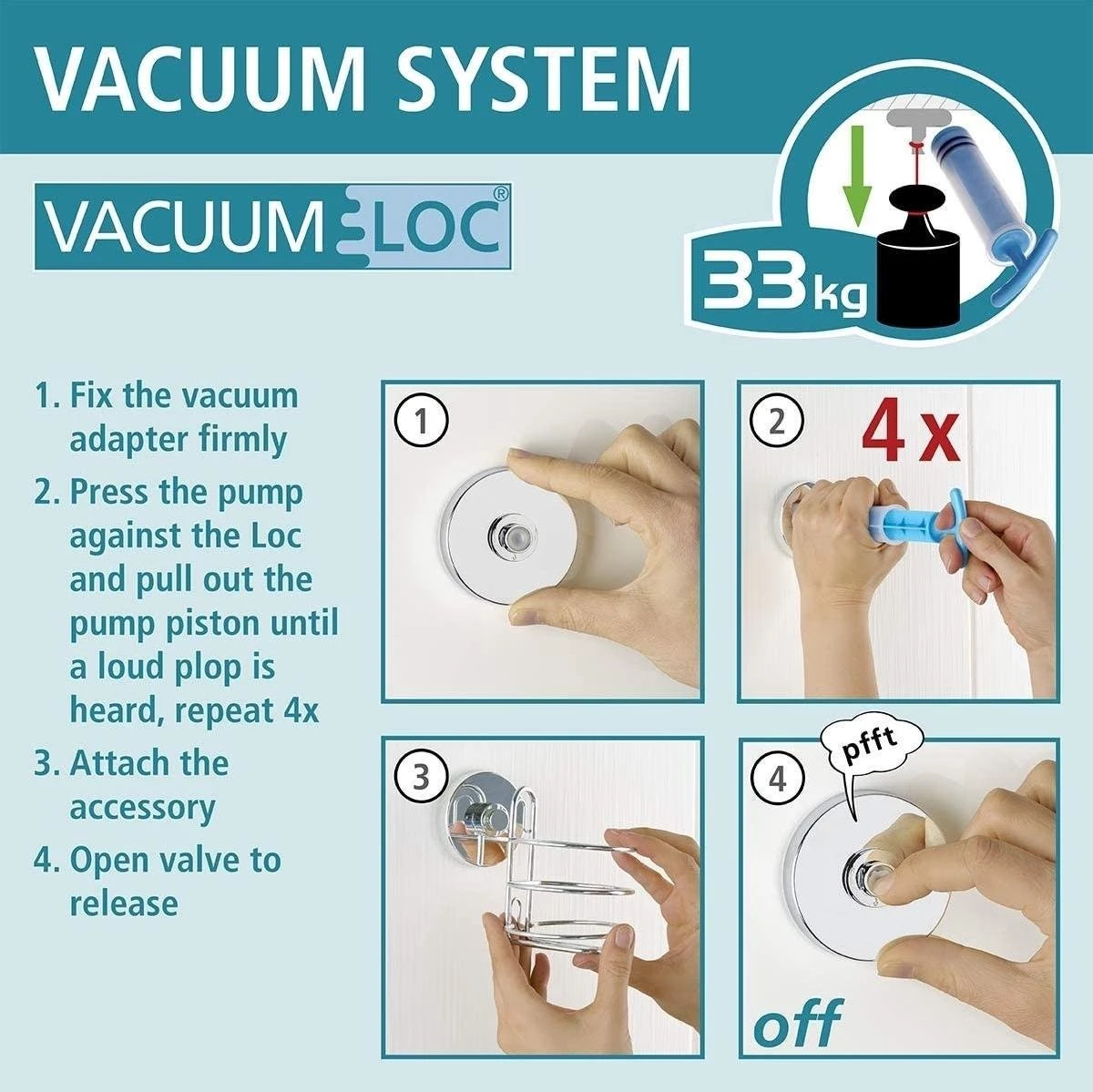 WENKO Vacuum-Loc Doucherek Chroom - Bevestigen Zonder Boren 14 WENKO Vacuum-Loc Doucherek Chroom - Bevestigen Zonder Boren - Afbeelding 14