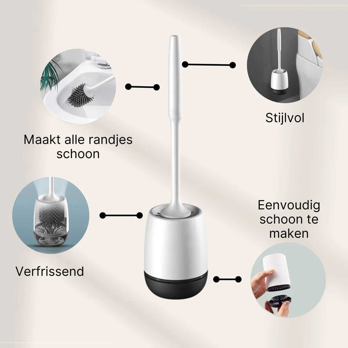 Merkloos Toiletborstel Siliconen Met Houder - Luxe WC Borstel - Vrijstaand Of Hangend - Antibacteriële Borstel Zonder Krassen - Sneldrogend - Wit Met Zwart 2 Merkloos Toiletborstel Siliconen Met Houder - Luxe WC Borstel - Vrijstaand Of Hangend - Antibacteriële Borstel Zonder Krassen - Sneldrogend - Wit Met Zwart - Afbeelding 2