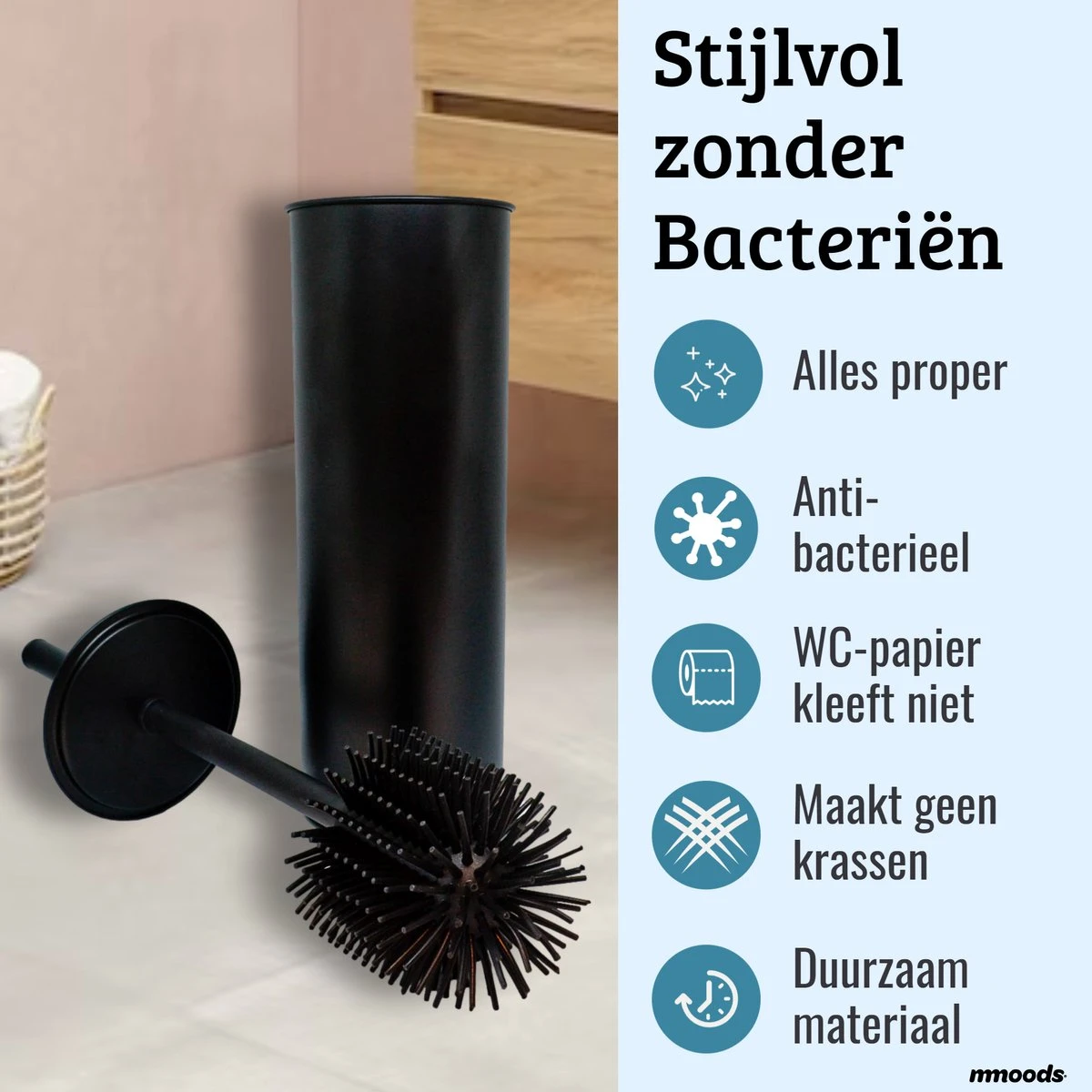 Mmoods WC Borstel Met Houder Hangend Zwart - Toiletborstel Siliconen Industrieel Design 2 Mmoods WC Borstel Met Houder Hangend Zwart - Toiletborstel Siliconen Industrieel Design - Afbeelding 2