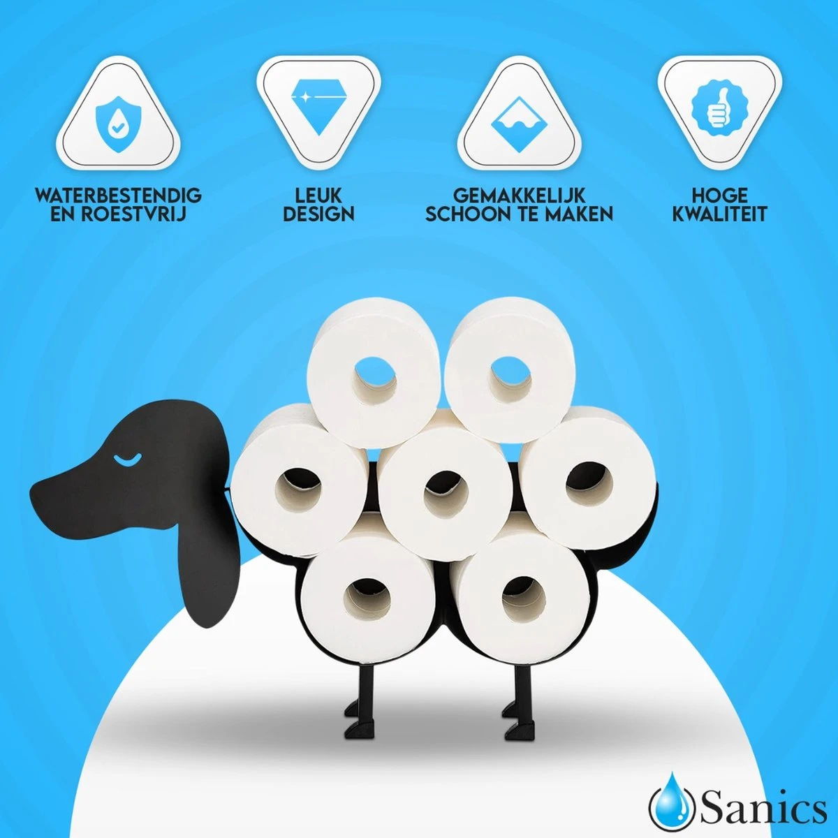 Sanics Reserverolhouder Vrijstaand - Hangend - Wandhouder - Hond - Zwart - Dier 3 Sanics Reserverolhouder Vrijstaand - Hangend - Wandhouder - Hond - Zwart - Dier - Afbeelding 3