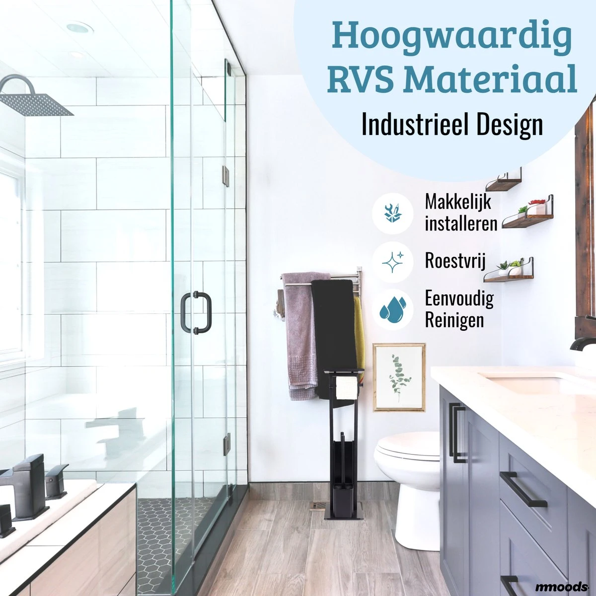 Mmoods Toiletbutler Zwart - WC Borstel Met Toiletrolhouder Vrijstaand - Toiletborstel Siliconen Industrieel Design Mmoods - Reserverolhouder Zonder Boren Staand Met Plankje RVS 6 Mmoods Toiletbutler Zwart - WC Borstel Met Toiletrolhouder Vrijstaand - Toiletborstel Siliconen Industrieel Design Mmoods - Reserverolhouder Zonder Boren Staand Met Plankje RVS - Afbeelding 6