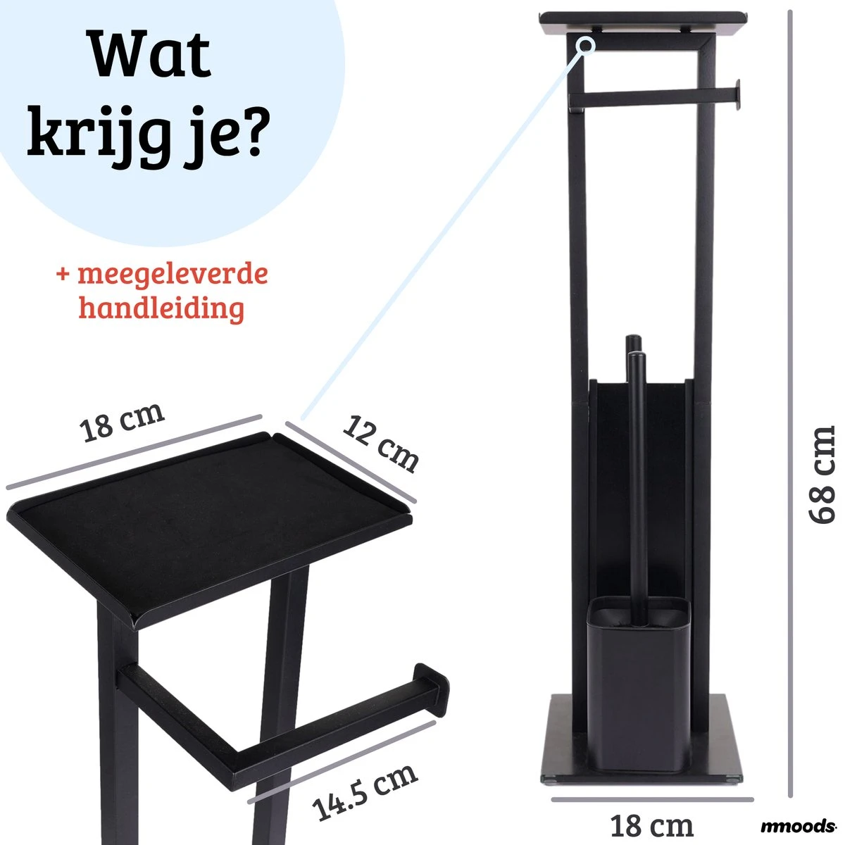 Mmoods Toiletbutler Zwart - WC Borstel Met Toiletrolhouder Vrijstaand - Toiletborstel Siliconen Industrieel Design Mmoods - Reserverolhouder Zonder Boren Staand Met Plankje RVS 7 Mmoods Toiletbutler Zwart - WC Borstel Met Toiletrolhouder Vrijstaand - Toiletborstel Siliconen Industrieel Design Mmoods - Reserverolhouder Zonder Boren Staand Met Plankje RVS - Afbeelding 7