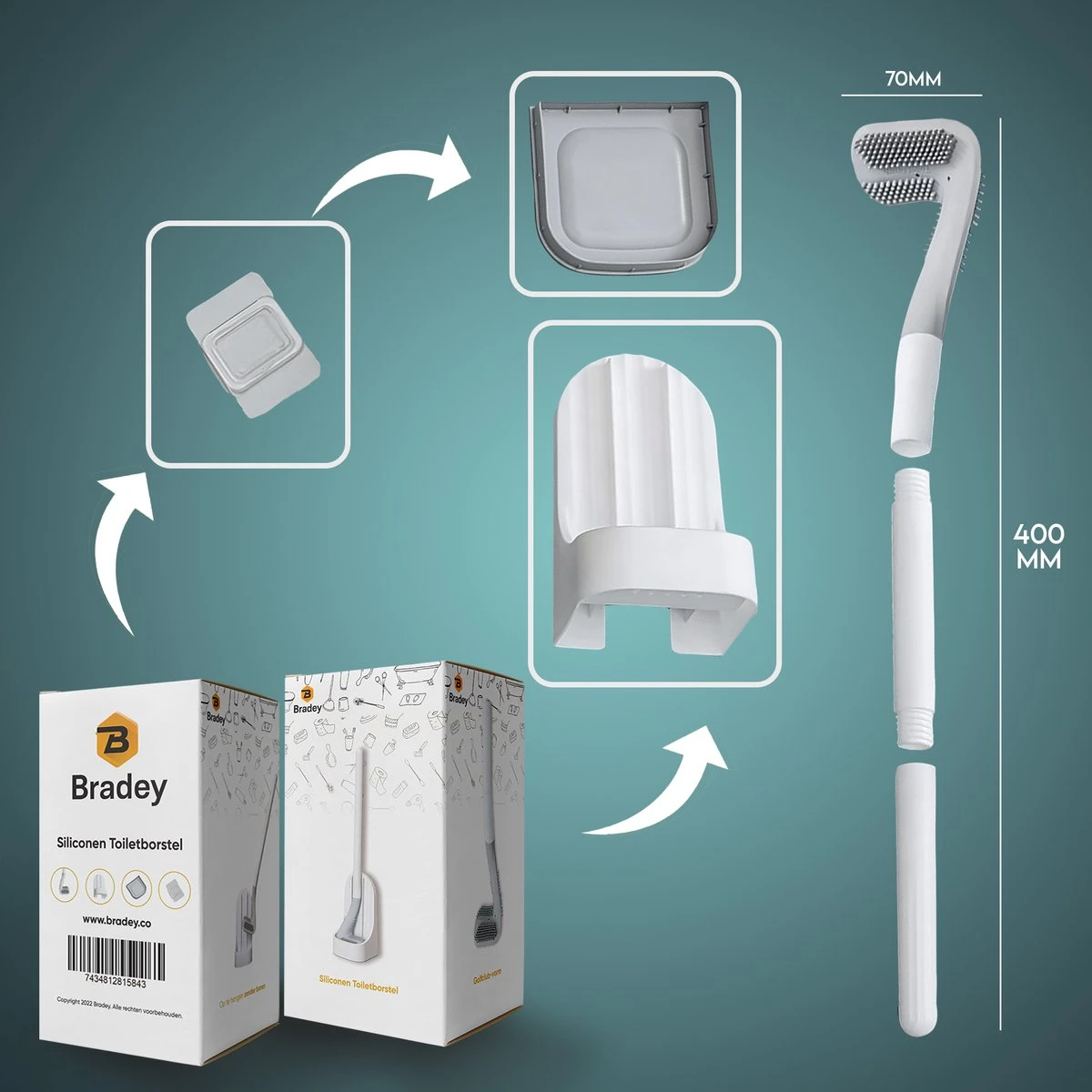 Bradey Toiletborstel Siliconen - WC Borstel Met Houder - Optimale Hygiëne - Golfclub-vorm - Komt In Alle Hoeken 11 Bradey Toiletborstel Siliconen - WC Borstel Met Houder - Optimale Hygiëne - Golfclub-vorm - Komt In Alle Hoeken - Afbeelding 11