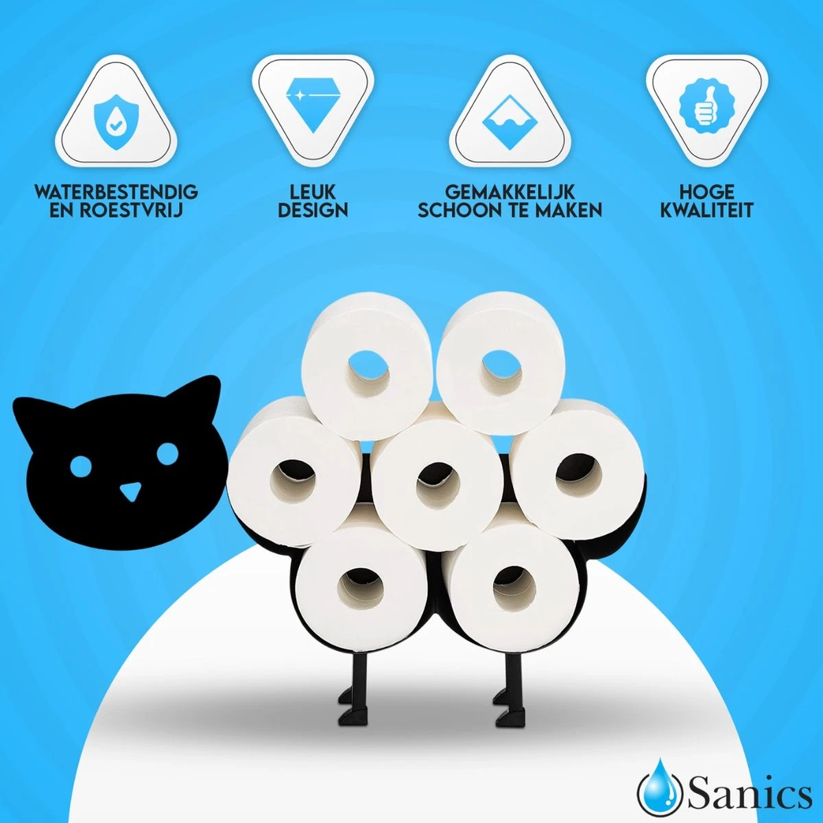 Sanics Reserverolhouder Vrijstaand - Hangend - Wandhouder - Kat - Zwart 2 Sanics Reserverolhouder Vrijstaand - Hangend - Wandhouder - Kat - Zwart - Afbeelding 2