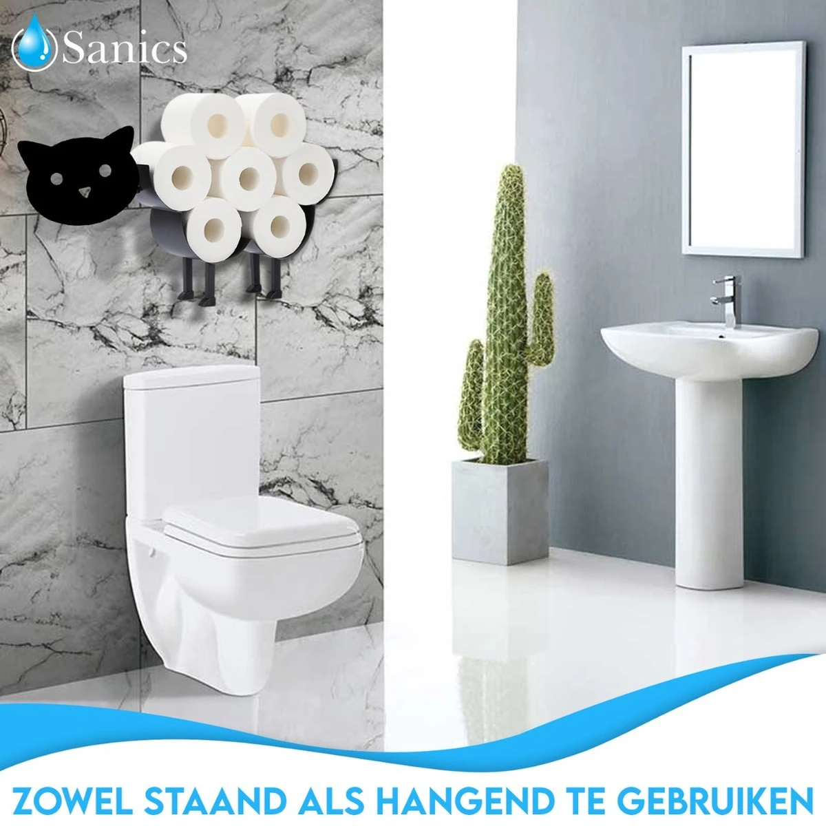 Sanics Reserverolhouder Vrijstaand - Hangend - Wandhouder - Kat - Zwart 3 Sanics Reserverolhouder Vrijstaand - Hangend - Wandhouder - Kat - Zwart - Afbeelding 3