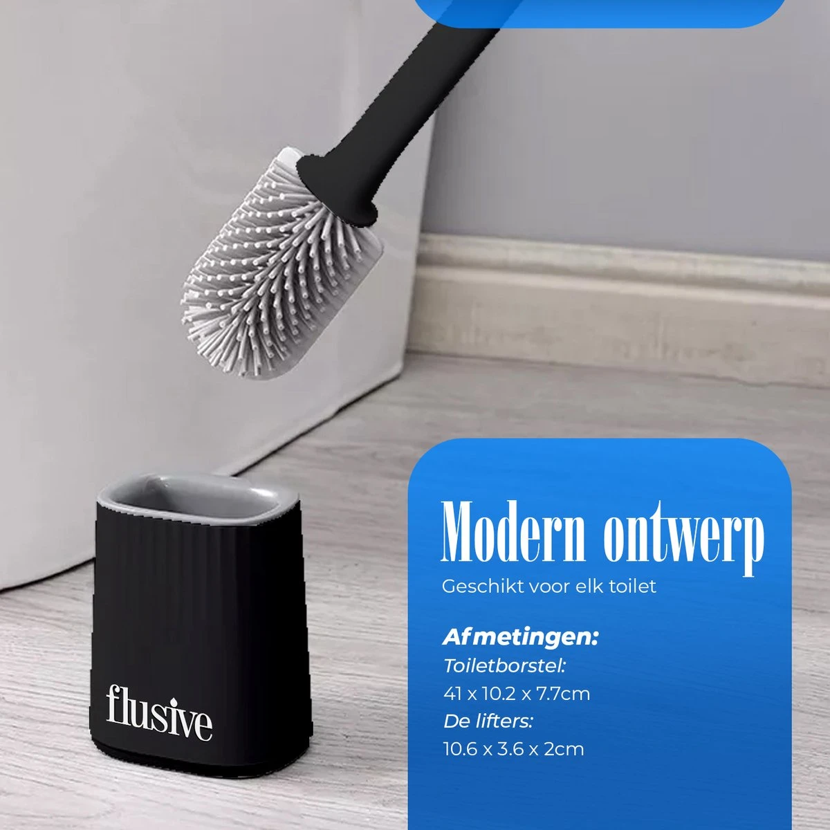 Flusive WC Borstel Met Houder Inclusief Ophangsysteem - Siliconen Toiletborstel - 2 Lifters - Flexibel - Zwart 4 Flusive WC Borstel Met Houder Inclusief Ophangsysteem - Siliconen Toiletborstel - 2 Lifters - Flexibel - Zwart - Afbeelding 4