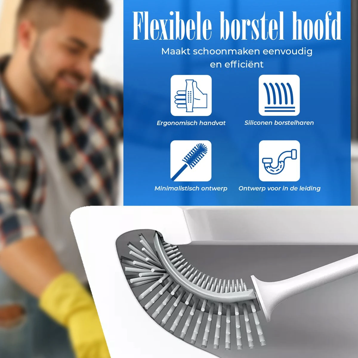 Flusive WC Borstel Met Houder Inclusief Ophangsysteem - Siliconen Toiletborstel - 2 Lifters - Flexibel - Zwart 6 Flusive WC Borstel Met Houder Inclusief Ophangsysteem - Siliconen Toiletborstel - 2 Lifters - Flexibel - Zwart - Afbeelding 6