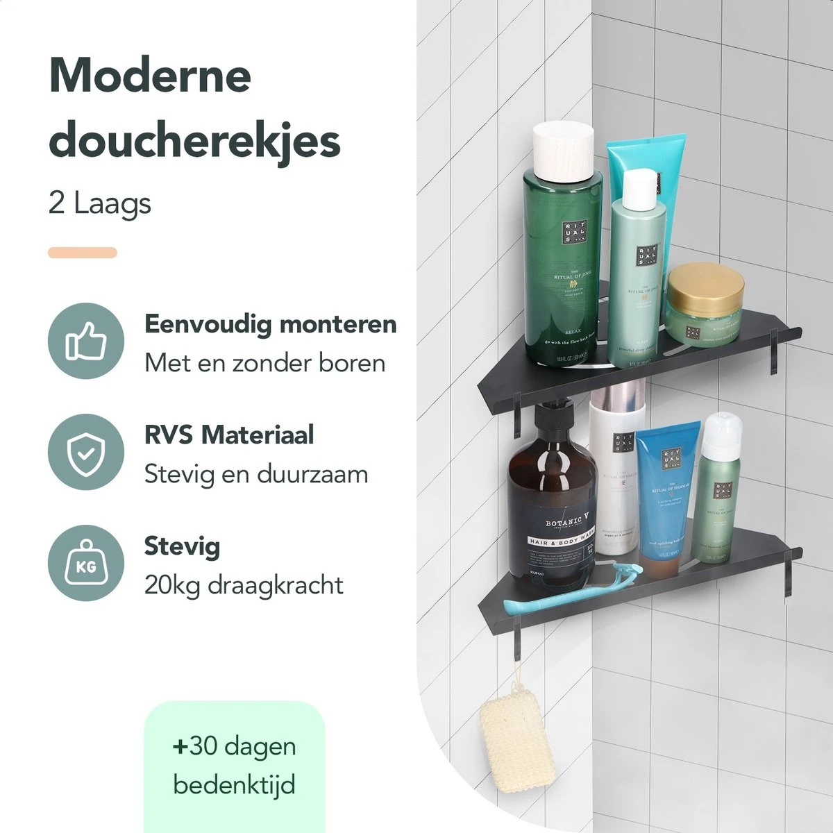 Doucherek - Doucherek Zonder Boren - Doucherekjes - Doucherek Hangend - Doucherekje - Doucherekje Zonder Boren - Doucherek Zwart - Hoek - 2 Stuks - Met Haakjes - Inclusief Montage Materiaal - Hoogwaardig Afgewerkt - EJC Products 2 Doucherek - Doucherek Zonder Boren - Doucherekjes - Doucherek Hangend - Doucherekje - Doucherekje Zonder Boren - Doucherek Zwart - Hoek - 2 Stuks - Met Haakjes - Inclusief Montage Materiaal - Hoogwaardig Afgewerkt - EJC Products - Afbeelding 2