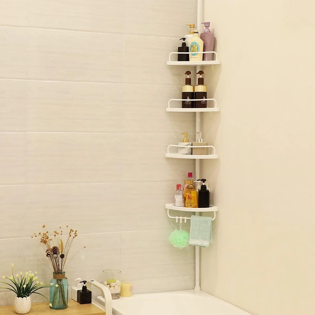 Hoppa! Telescopisch Doucherek Zonder Boren / Uitschuifbaar Douche Rek Van 85-305 Cm - Badopbergrek - Wit 2 Hoppa! Telescopisch Doucherek Zonder Boren / Uitschuifbaar Douche Rek Van 85-305 Cm - Badopbergrek - Wit - Afbeelding 2