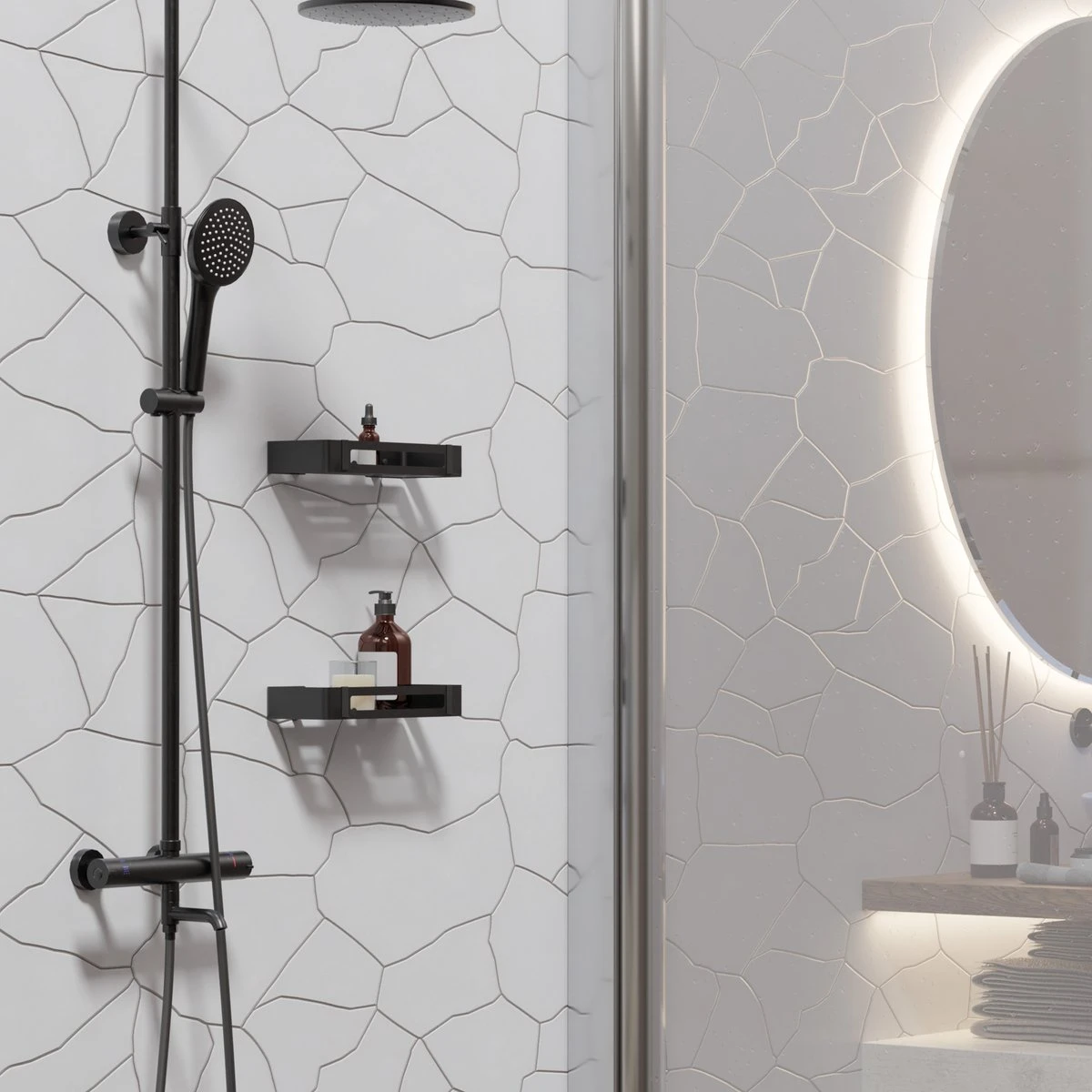 BrandtBergkamp RVS Doucherek 2 Laags – Zonder Boren – Doucherekje Hangend – Badkamerrek Zwart 2 BrandtBergkamp RVS Doucherek 2 Laags – Zonder Boren – Doucherekje Hangend – Badkamerrek Zwart - Afbeelding 2