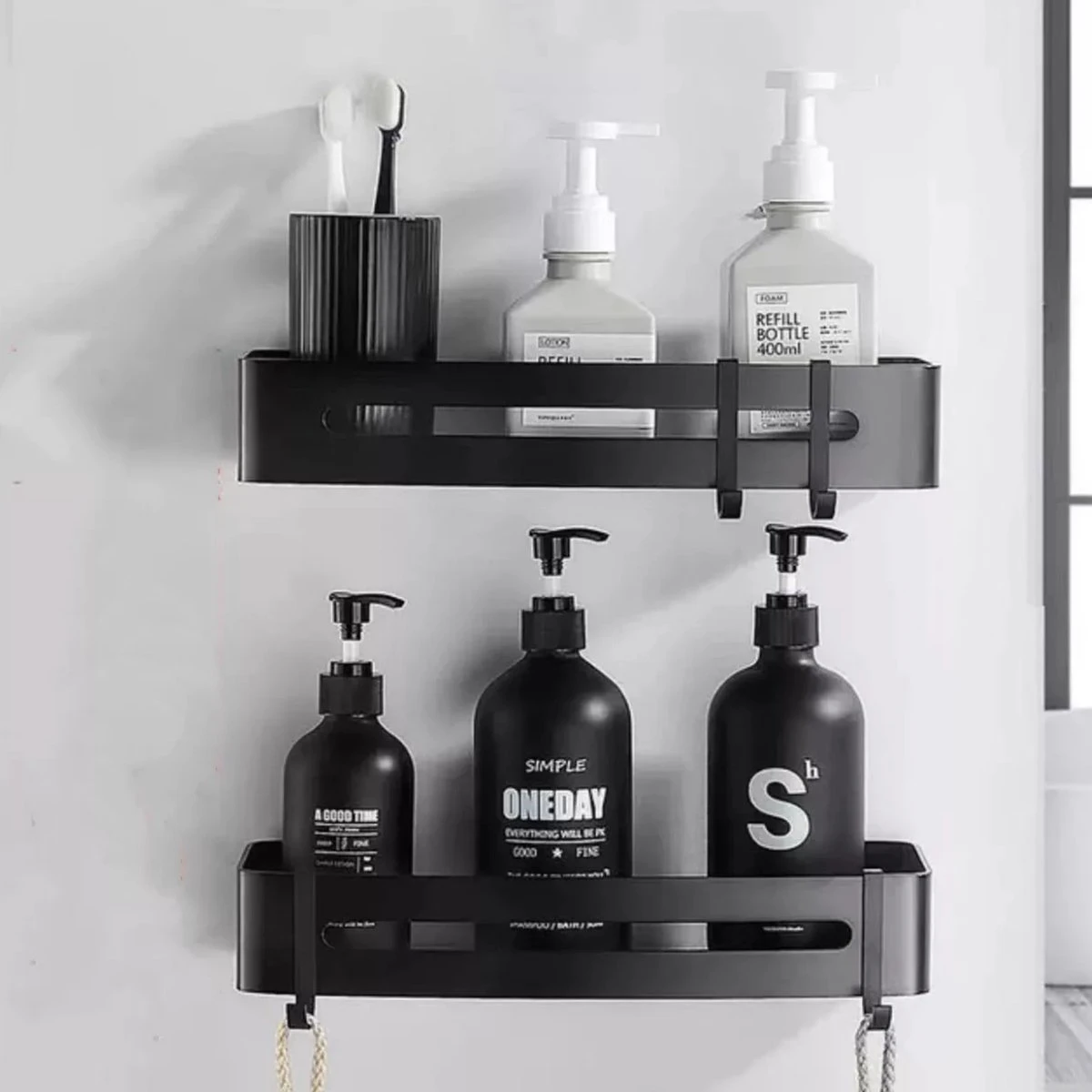 BrandtBergkamp RVS Doucherek 2 Laags – Zonder Boren – Doucherekje Hangend – Badkamerrek Zwart 3 BrandtBergkamp RVS Doucherek 2 Laags – Zonder Boren – Doucherekje Hangend – Badkamerrek Zwart - Afbeelding 3