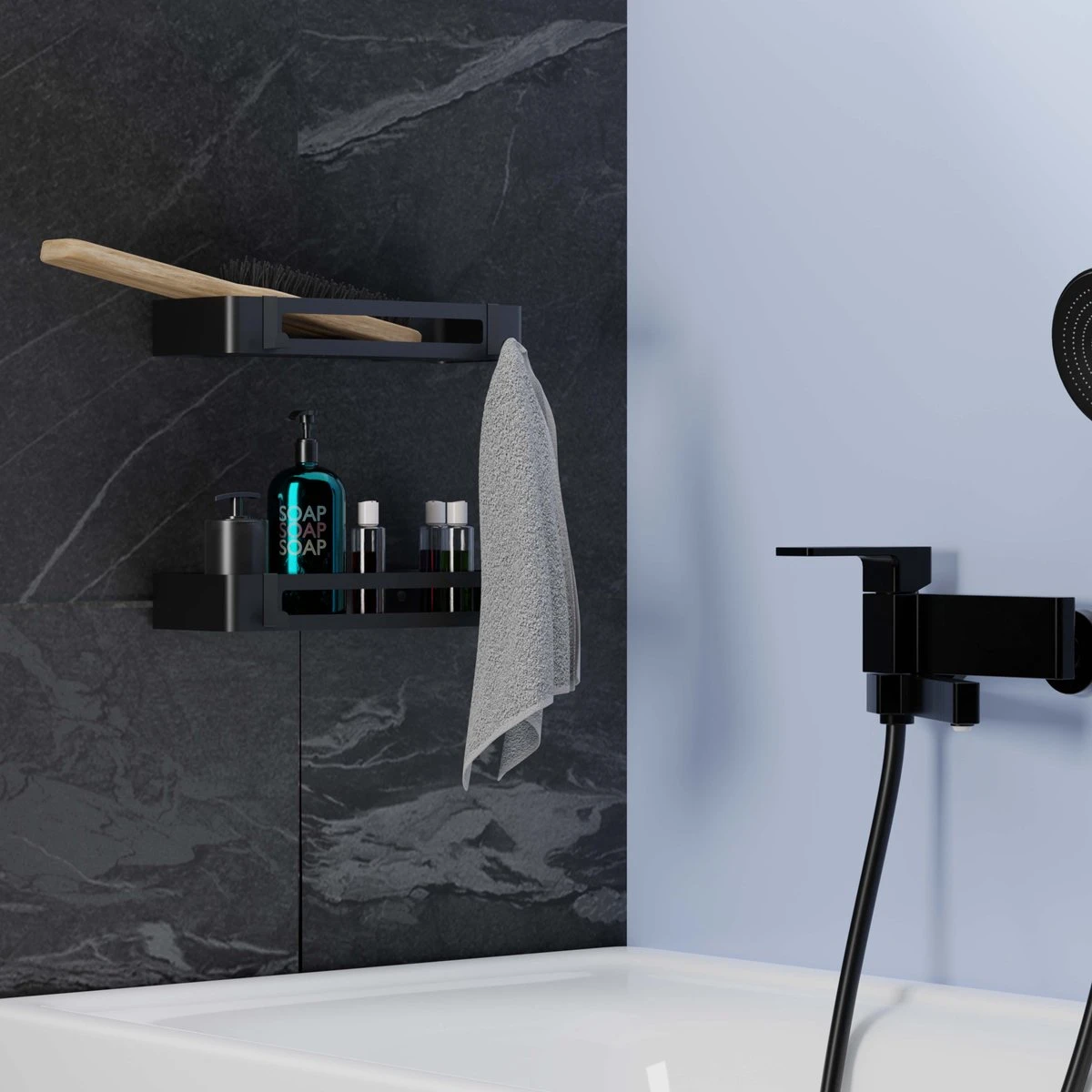 BrandtBergkamp RVS Doucherek 2 Laags – Zonder Boren – Doucherekje Hangend – Badkamerrek Zwart 8 BrandtBergkamp RVS Doucherek 2 Laags – Zonder Boren – Doucherekje Hangend – Badkamerrek Zwart - Afbeelding 8