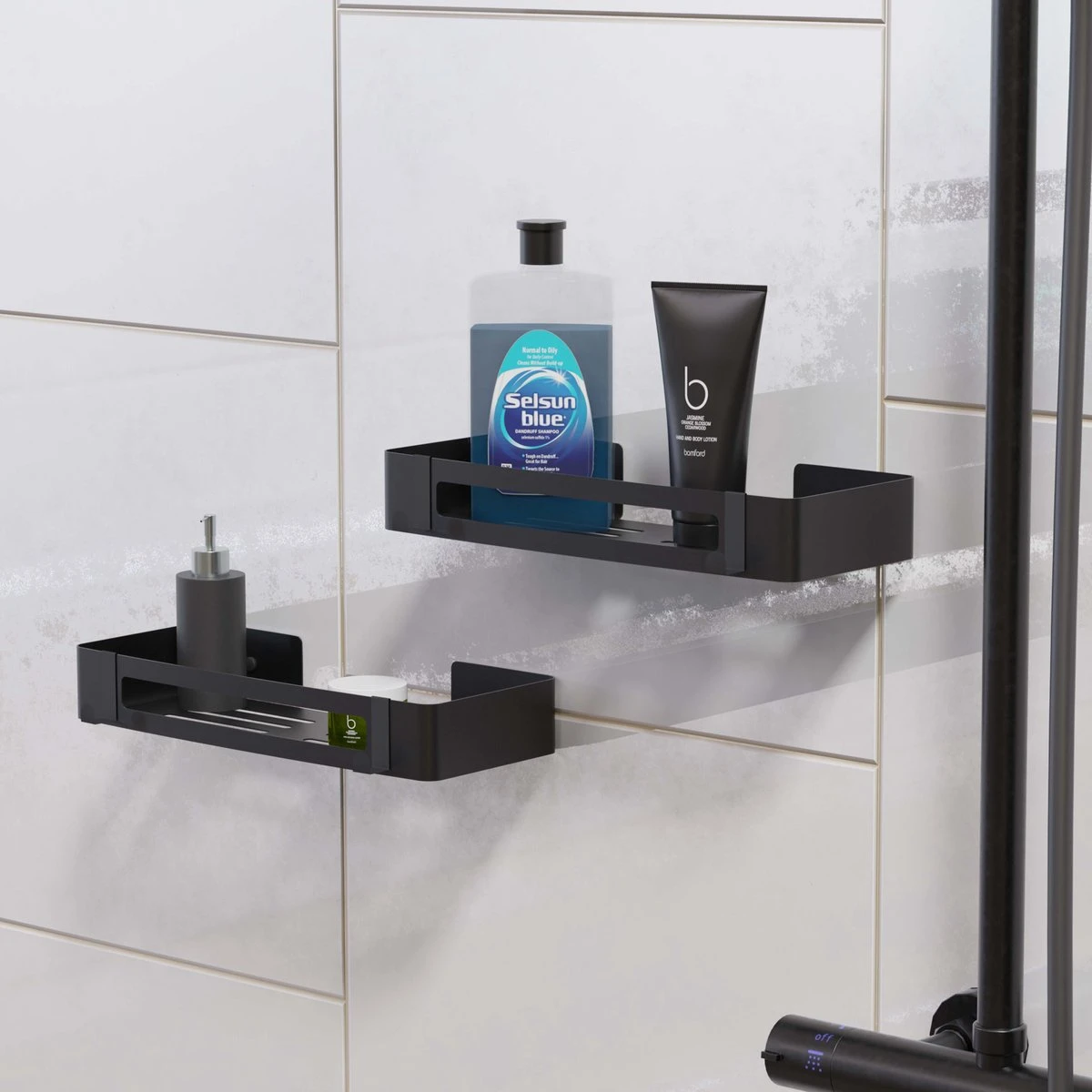 BrandtBergkamp RVS Doucherek 2 Laags – Zonder Boren – Doucherekje Hangend – Badkamerrek Zwart 9 BrandtBergkamp RVS Doucherek 2 Laags – Zonder Boren – Doucherekje Hangend – Badkamerrek Zwart - Afbeelding 9