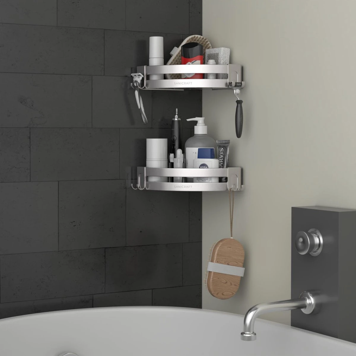 Sanicraft® Doucherekje - Doucherekje Zonder Boren - Geschikt Voor Elk Type Muur - Doucherekje Hangend - Doucheplank - Doucherekje Hoek - Doucherekje Zilver 2 Sanicraft® Doucherekje - Doucherekje Zonder Boren - Geschikt Voor Elk Type Muur - Doucherekje Hangend - Doucheplank - Doucherekje Hoek - Doucherekje Zilver - Afbeelding 2