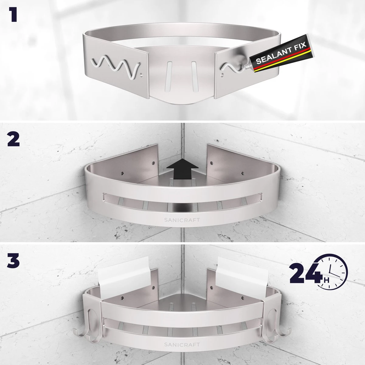 Sanicraft® Doucherekje - Doucherekje Zonder Boren - Geschikt Voor Elk Type Muur - Doucherekje Hangend - Doucheplank - Doucherekje Hoek - Doucherekje Zilver 7 Sanicraft® Doucherekje - Doucherekje Zonder Boren - Geschikt Voor Elk Type Muur - Doucherekje Hangend - Doucheplank - Doucherekje Hoek - Doucherekje Zilver - Afbeelding 7