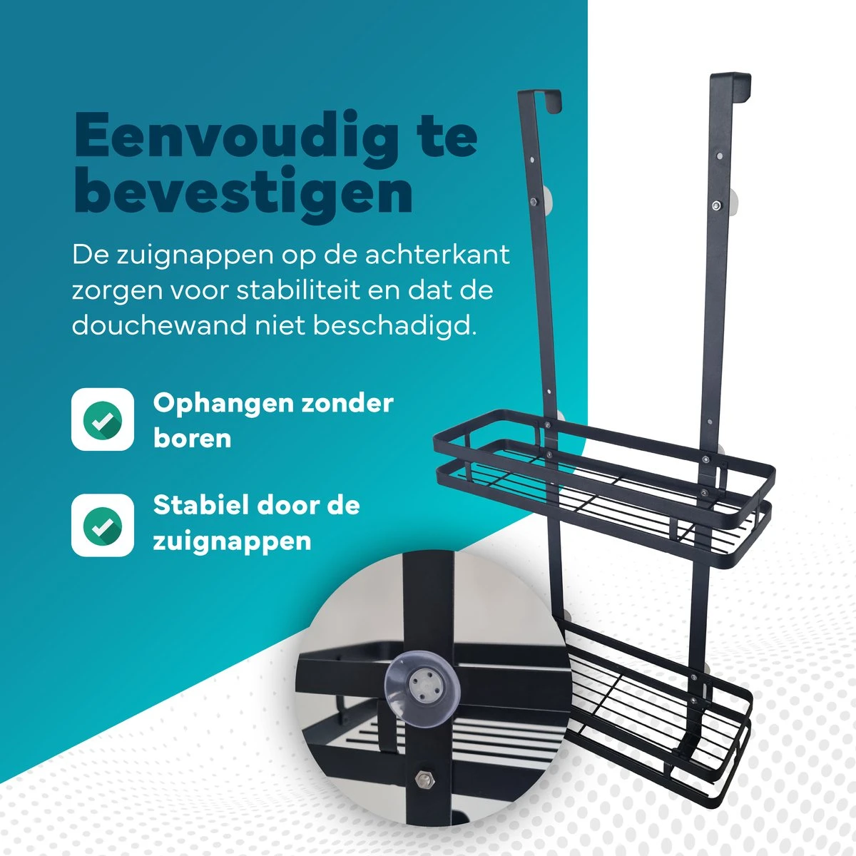 L'eauxe Doucherek Hangend Zonder Boren - Ophangbaar Badkamerrek Aan Douchewand - Opbergrek - Badkamer Accessoires - RVS - Zwart - Cadeau 5 L'eauxe Doucherek Hangend Zonder Boren - Ophangbaar Badkamerrek Aan Douchewand - Opbergrek - Badkamer Accessoires - RVS - Zwart - Cadeau - Afbeelding 5