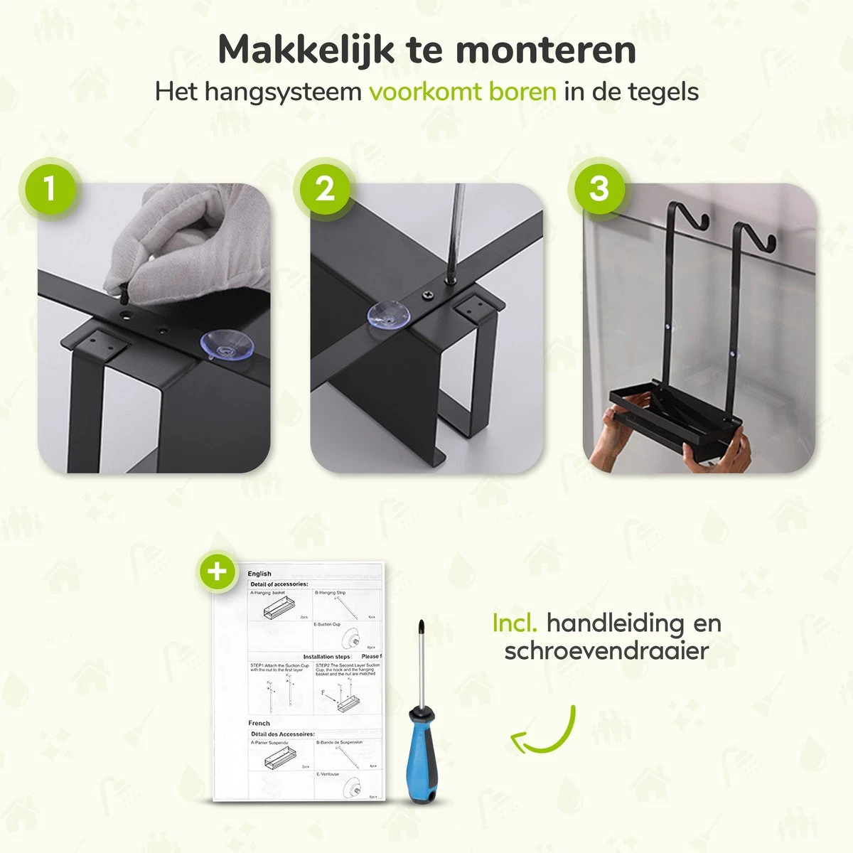 Doucherek Zonder Boren - Zwart - 2-Laags Doucherekje - Hangend Aan Douchewand 2 Doucherek Zonder Boren - Zwart - 2-Laags Doucherekje - Hangend Aan Douchewand - Afbeelding 2